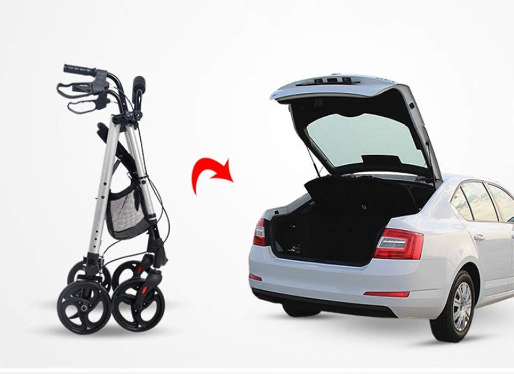 Sedia a rotelle,Pieghevole a quattro ruote in alluminio con maniglie imbottite per sedile Freni per il trasporto in rete per anziani Transit Travel Shopping