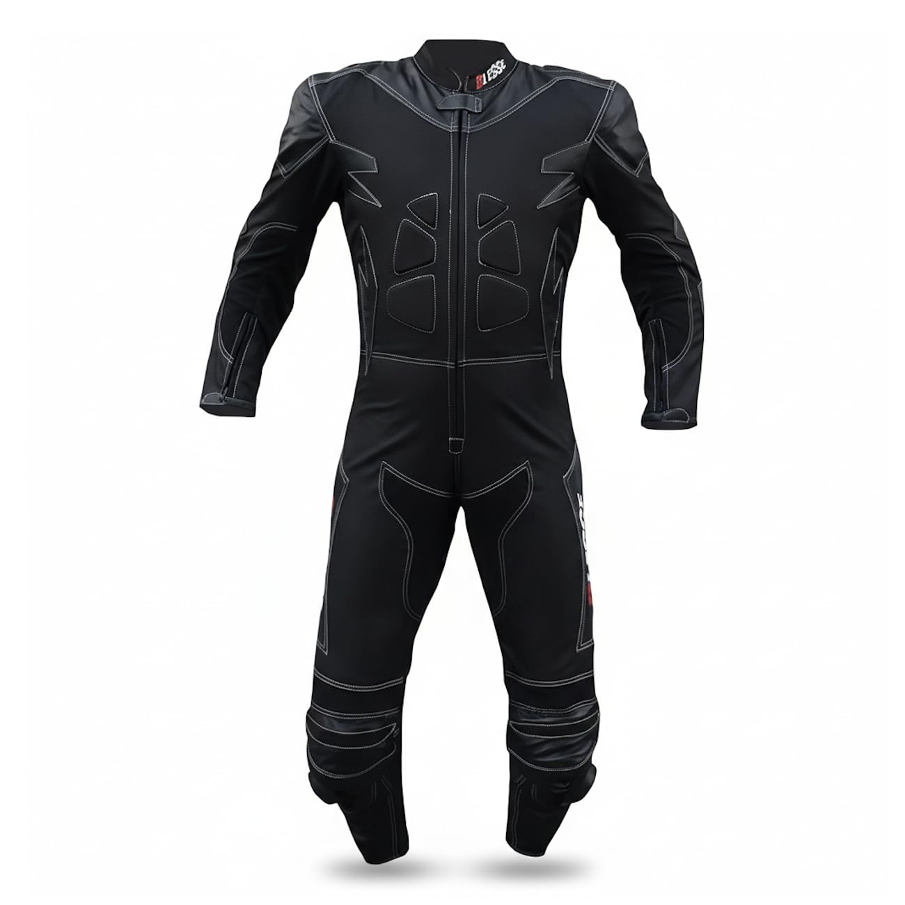 BI ESSE - Einteiliger Motorradanzug aus Leder und Stoff, ideal für Straße, lange Reisen, Touren, Pitbike, komplett mit Buckel und zertifiziertem starren Schutz (Schwarz, XXL)
