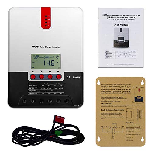 GCSOAR SRNE MPPT Solar Charge Controller 40A 12V 24V Auto Max PV 100V Solar Panels 550W/1100W Regulator Common Negative Grounding with Temp Sensor Cable for Lead-Aicd & Lithium Types