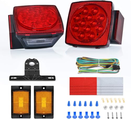Image of Nilight 2PCS Square LED Trailer Light Kit Low Profile Submersible IP68 Stop Turn Tail Side Marker License Lamps for 12V Utility Boat Camper RV Trucks Marine Snowmobile (Pack of 12)