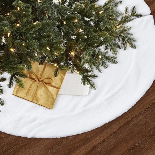 24 Inch Christmas Tree Skirt, White Tree Skirt with Faux Fur Edge, Luxury Small Plush Xmas Tree Skirt for 4 Ft Christmas Tree Decorations Christmas Holiday Home Party Decor