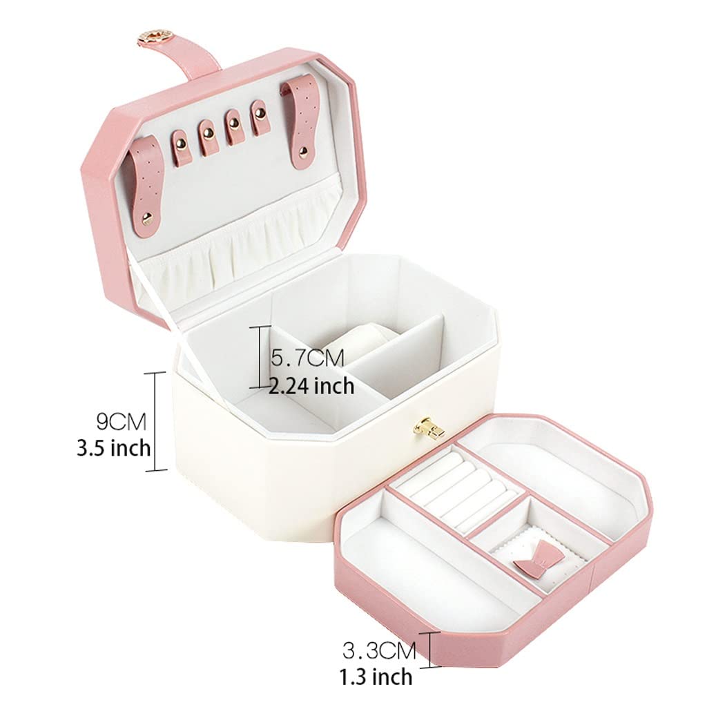 Caja De Joyería Caja de joyería de 2 capas, organizador de joyas de cuero PU, caja de almacenamiento de exhibición de viaje, anillo, almacenamiento de pendientes, regalo para mujeres y niñas Organizad