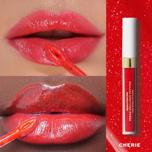 Image of Revolution Pro Vegan Collagen Peptide High Shine Lip Gloss, Nourish, Plump & Hydrate Lips With Hyaluronic Acid & Vitamin E, Cherie, 4 ML (Pack of 1)
