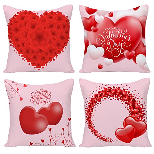 Ezving Red Pillow Covers 16X16, Valentines Day Pillow Covers 16X16, Decorative Throw Pillow Covers With Red Heart Valentine's Day Case Set Of 4 For Couch Sofa Living Room Outdoor Decorations #TOP24