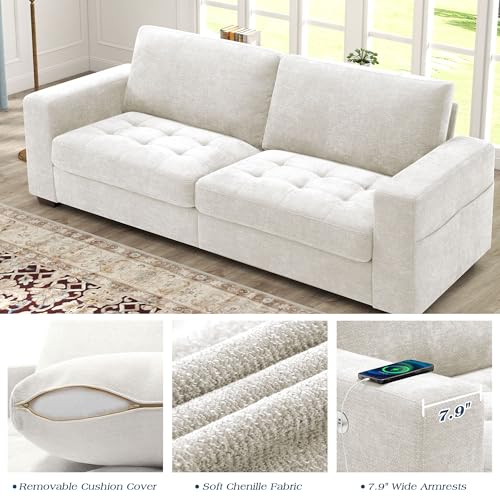Image of WorthFurni Sofas for Living Room, Chenille Loveseat Couch Set, Small Modern Sofa, USB Charging, Removable Sofa Cover,Solid Wood Frame, Easy to Install(89inch,White)