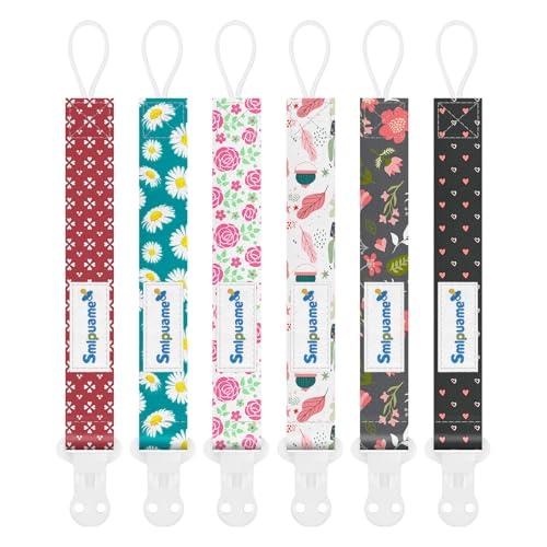 Image of Smlpuame Pacifier Clip Girl,6 Pack Stylish Binky Clips Strap for Baby Girls,Paci Holder with Clip Lightweight Universal Fits Most Pacifiers Teether Toy Teething Ring Soothie,Baby Gifts(Flower)