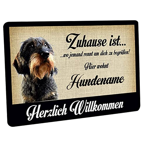 Crealuxe Fussmatte Dackel -Zuhause ist wo jemand rennt um Dich zu begrüßen (Wunschname/Wunschtext)...