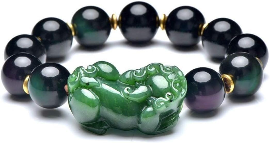 YNIYUJKL Feng Shui Wealth Bracelet Prosperity Hetian Jade Nephrite Bracelet For Lovers Talisman Bangle,14 mm