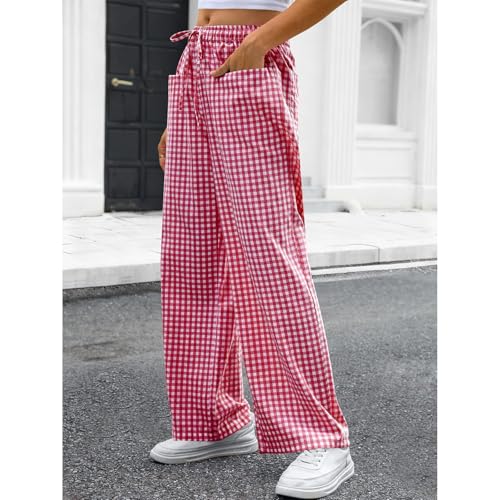 Pantalon fluide femme été à carreaux ample et léger chic