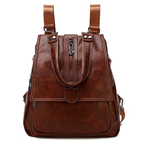 Monitika Damen Rucksack Anti-Diebstahl Wasserdicht PU Leder Schultertaschen Freizeit Rucksäcke Braun Braun Cover