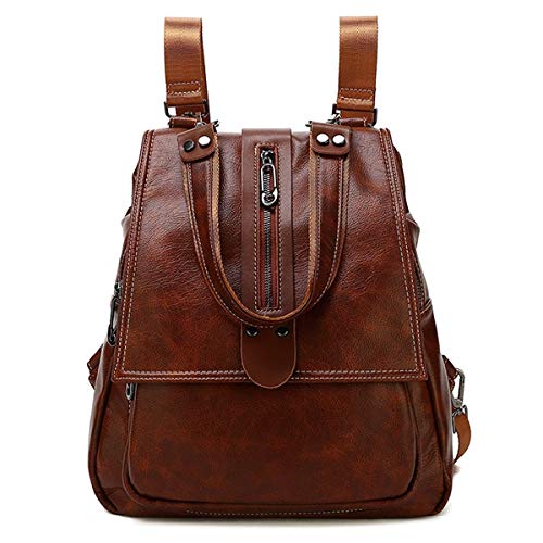 Monitika Bolsos Mochila Mujer Antirrobo Impermeable Cuero Bolsos bandolera Bolso Casual Viaje Mochilas Marrón