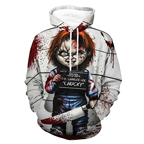 OneFale Chuckys Hoodie 3D Printed Graphic Cosplay Costume Novelty Horror Movie Hoodies Pullover Sweatshirt for Mens Small