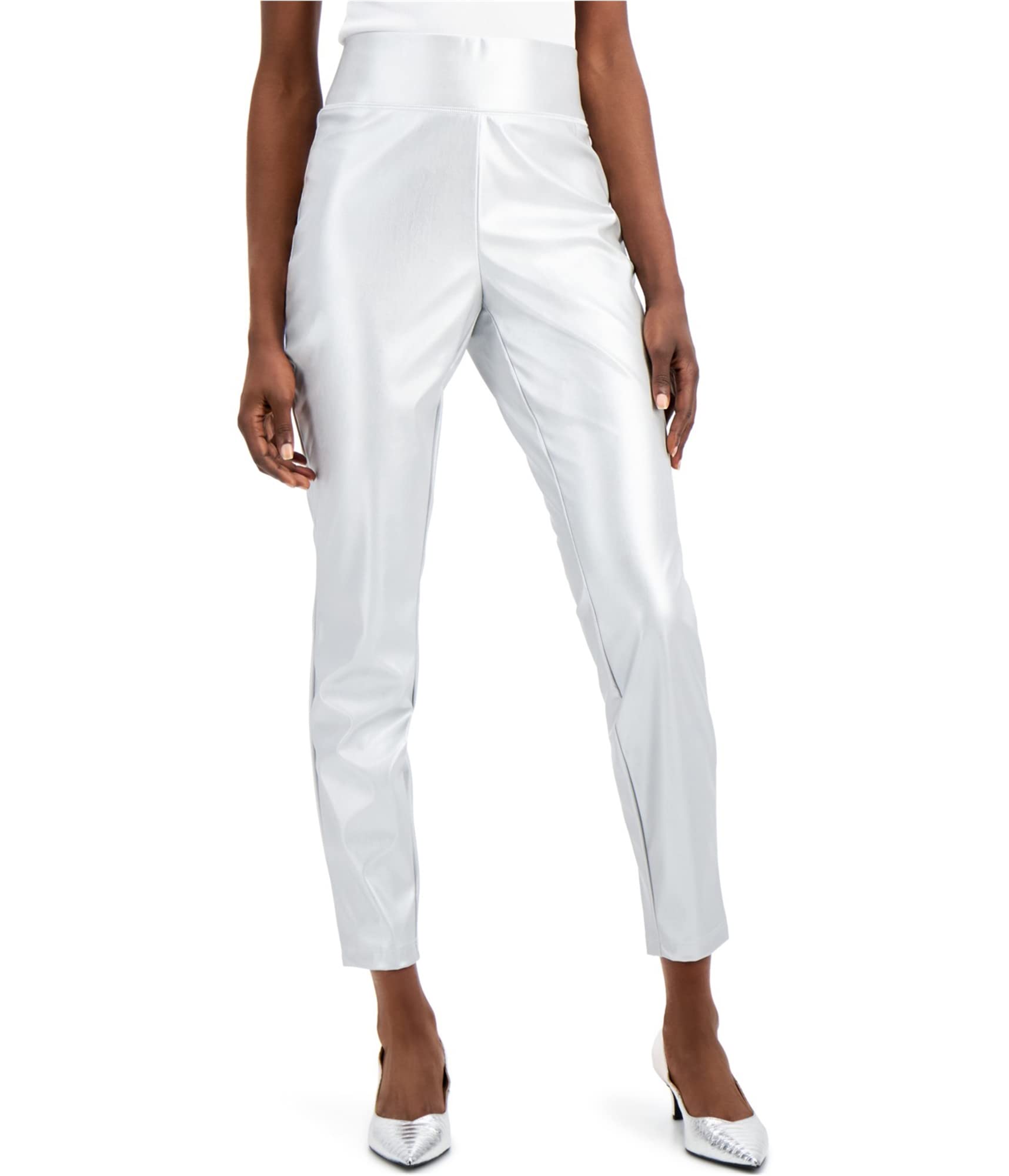 I-N-C Womens Faux Leather Casual Trouser Pants Grey 8
