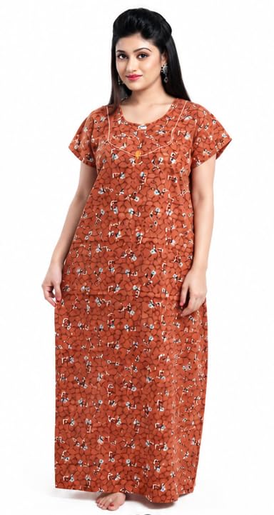 Women's Floral Print Maxi Nighty - XXL Rust Orange-picture-33