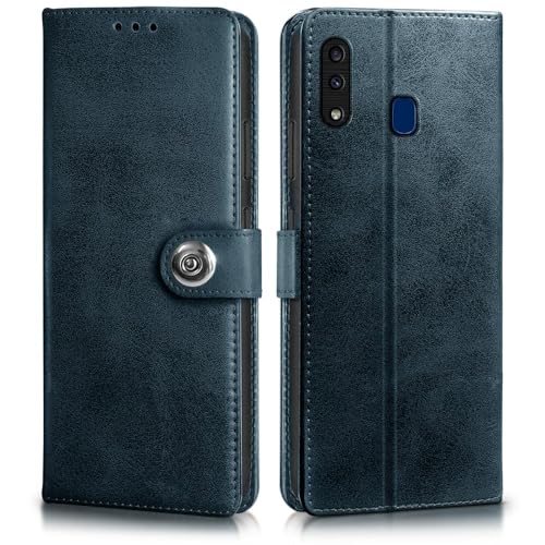 Image of WOW IMAGINE Shock Proof Flip Cover Back Case for Samsung Galaxy A20 | A30 | M10s (Magnetic Button Flip Case | Wallet Pockets & Stand | Leather Finish | Oxford Blue)
