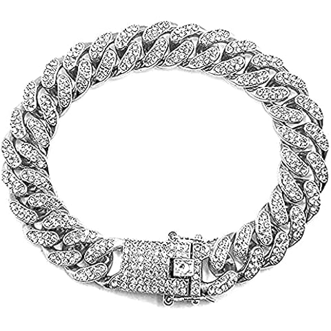Apzzic 12mm Gold Plated Hip Hop Iced Out CZ Lab Diamond Miami Cuban Link Chain Bracelet Cover