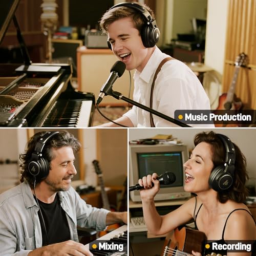 Image of MAONO Studio Monitor Mixing DJ Headphones, 50mm Driver Professional Over Ear Wired Headset with 3.5mm to 6.35mm Jack for Guitar AMP, Piano, Music Production, Keyboard, Recording, Podcast, MH700 Black