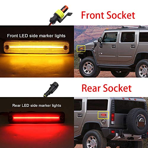 NSLUMO Amber Red Led Side Marker Lights for 2003-2009 Hummer H2 Smoked Lens Side Fender Lights Replace OEM Led Sidemarker Lamps