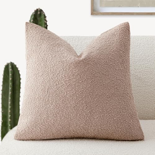 Image of Foindtower Decorative Textured Boucle Throw Pillow Covers Accent Solid Pillow Cases Neutral Soft Cozy Couch Cushion Case for Chair Sofa Bedroom Living Room Home Decor 16x16 Inch,1PC,Light Pink