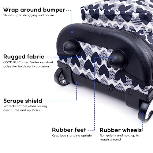 Image of J World Sunrise Rolling Backpack. Roller Bag with Wheels, Heart Dot