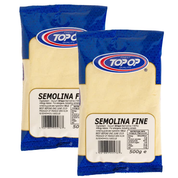 Top op Semolina Fine 500g (Pack of 2) - Also known as Suji - Used to make Pasta, Pizza, Bread and Biscuit Doughs