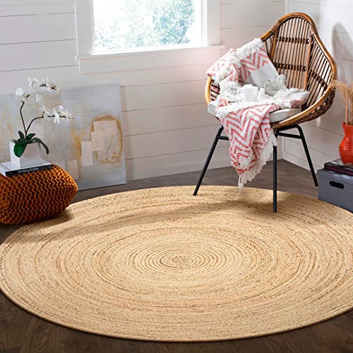 Jute Braided Area Rug, Natural - 8 Feet Round, Boho Neutral Indoor Circle Hand Woven Rugs for Living Room, Bedroom, Nursery, Dining Area | Farmhouse Large Rustic Patio Floor Mat for Coastal Décor