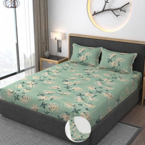 Image of Vaini Premium Heavy Cotton Elastic Fitted Bedsheets with 2 King Size Pillow Covers || Double Bed with All Around Elastic 350 (Pista Green, 72x72 Inch King Fitted)