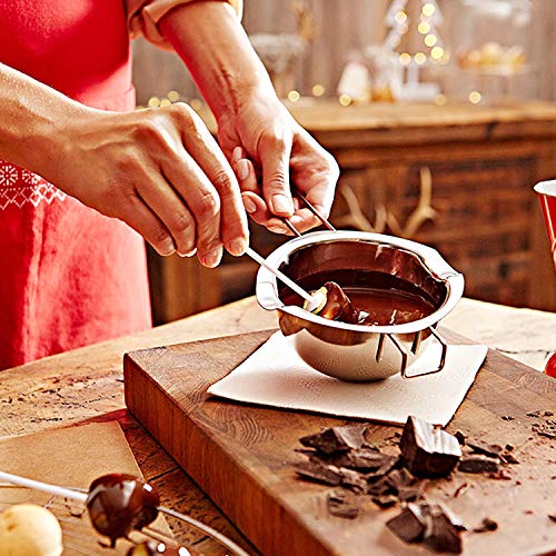 Milkary 2 Pieces Stainless Steel Double Boiler Pot With 2 Metal Spoon, Chocolate Melting Pot For Melting Chocolate, Butter, Cheese, Candle And Wax Making Kit Double Spouts 400Ml/14Oz #TOP6