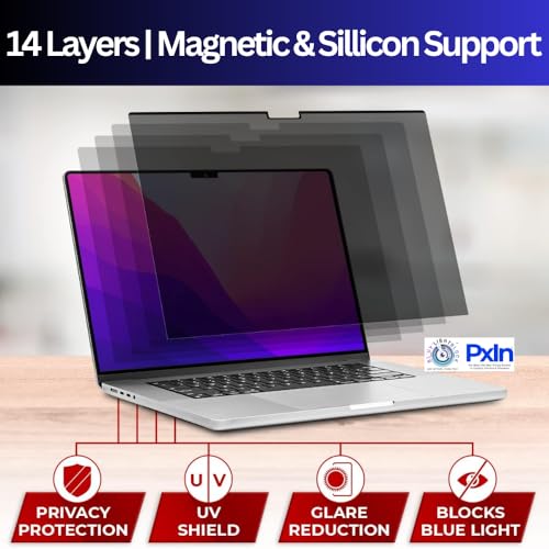 Image of Pxin MacBook Pro 16 Inch Privacy Screen |'No Eye Strain & Dry Eyes | Privacy Screen Protector for Laptop | Anti Blue with Matte Finish | 16 Inch MacBook Pro Privacy Protector