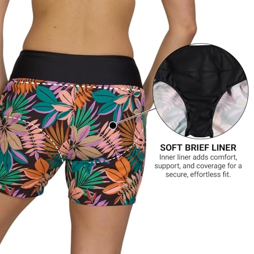 Image of Hurley 5 inch /7 inch High Waisted Swim Shorts Women, Board Shorts with Pockets & Inner Liner, Quick Dry Swim Trunk, UPF 50+