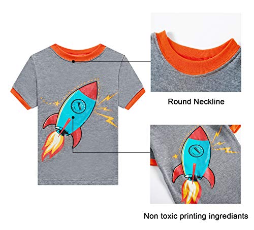Benaive Pajamas for Boys, Pjs for Boy Cotton Summer 4-Piece Pajama Children Shorts Set (Dinosaur & Rocket, Black & Dark Grey, 2T) - image 5