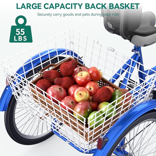 Image of YITAHOME 24 & 26 Inch Adult Tricycle, 1 & 7 Speed 3 Wheel Bikes, Large Seat with Backrest Trike for Adults with Front & Rear Baskets, Cruiser Bike for Seniors Women Men Commute Picnic Outdoor