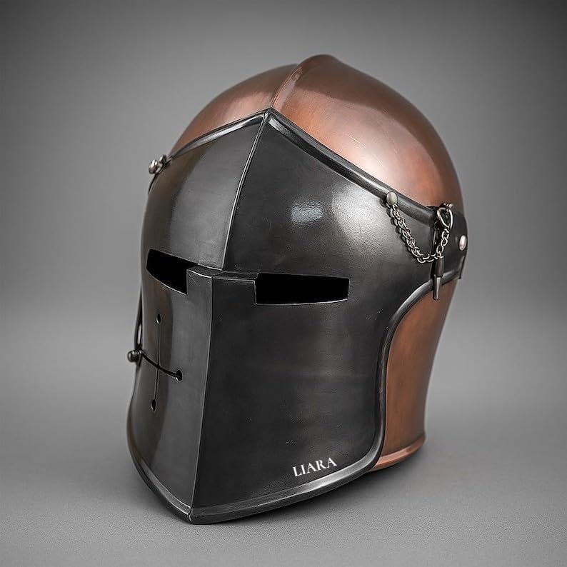 LIARA Barbuta Helmet, Medieval Knight Style, Black and Dark Copper Finish