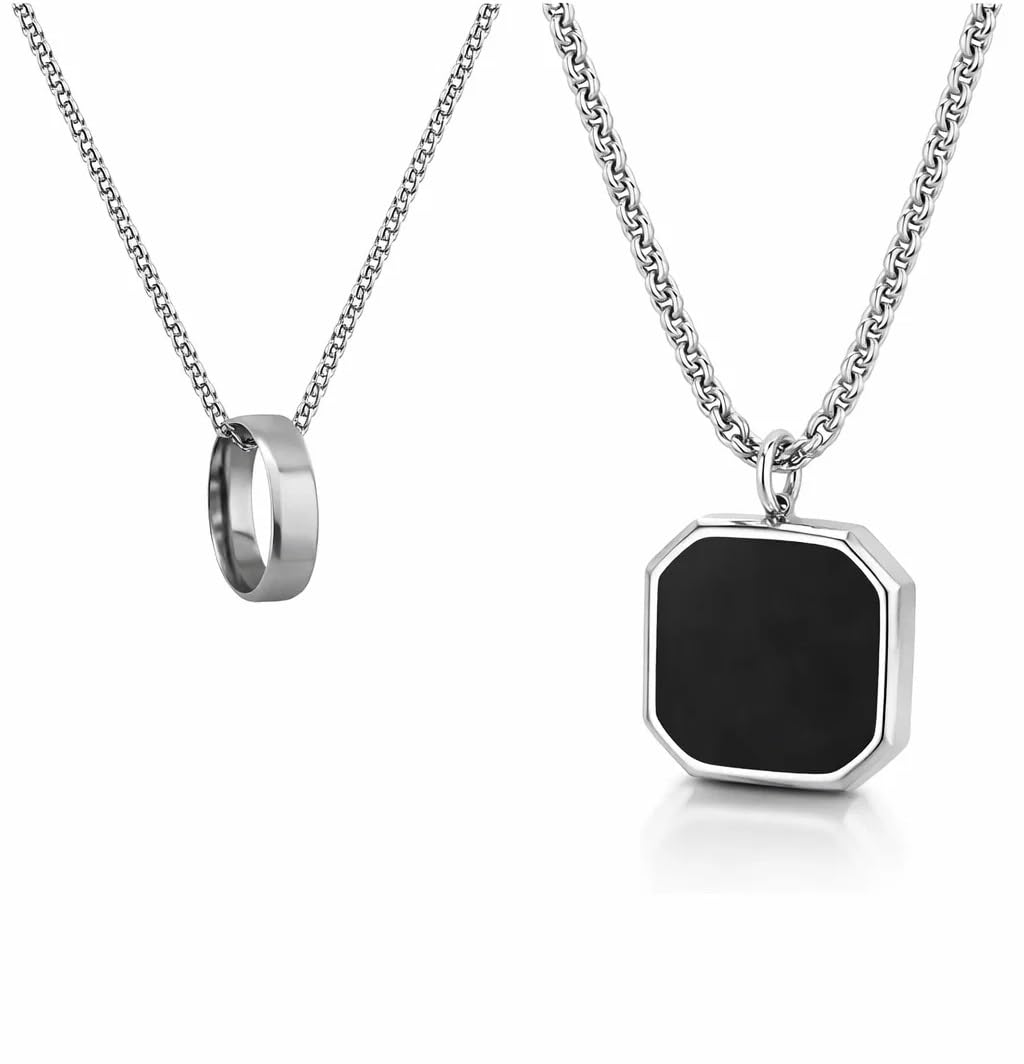 df store Stainless Steel Black Silver Locket Pendant Necklace Chain For Men Boys Chains | Men Locket Pack of 2-picture-25