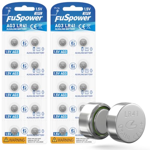 Fuspower LR41 Watch Battery 1.5v: 392 192 384 Alkaline Button Coin Cell 20 Pack - AG3 Batteries for Thermometer Laser Pointer - Fathers Day Glucometer Graduation Calculator Summer Road Trip Key Fobs
