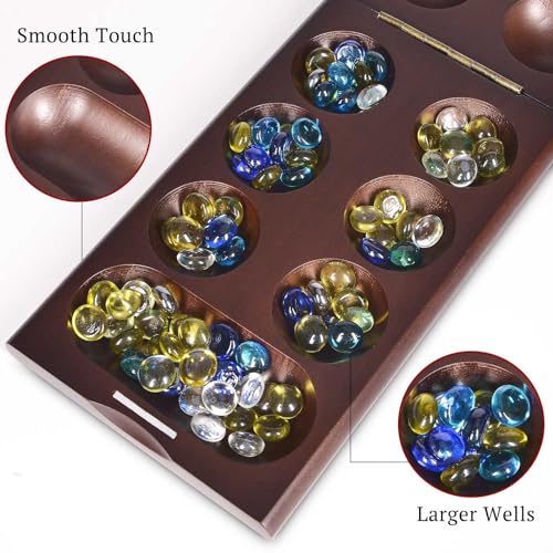 Juego de mesa Mancala de madera con piedras de vidrio miniatura 5