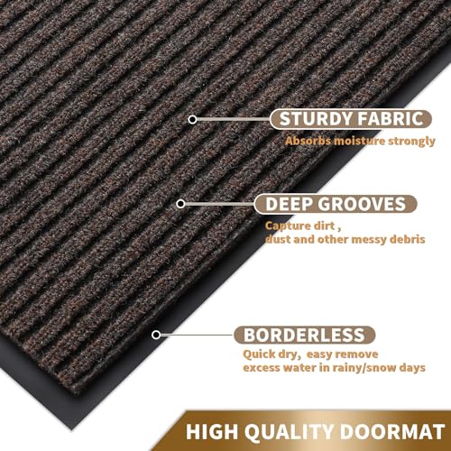 Yimobra Front Door Mat Outdoor Indoor Entrance, 100% Waterproof All-Season All Weather Doormat, Welcome Matt Outside Entry, Non Slip, Low Profile, Heavy Duty Patio Porch Floor Mat,29.5 x 17, Brown
