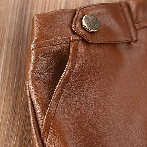Goocheer Toddler Girl Clothes Long Sleeves Knit Top Leather Skirt Set Toddler Girl Spring Fall Winter Outfit Clothing (Black + Brown, 12-18 Months) #TOP6