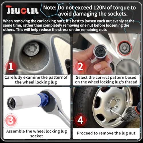 Image of 21PCS Wheel Locking Nut Key Kit Compatible with VW VAG Volkswagen | Wheel Lock Nut Socket Adapter Set, Anti-Theft Lug Removal Tool, Anti-Theft Screw Remover, Repair Tool, Tyre Fitting, garage