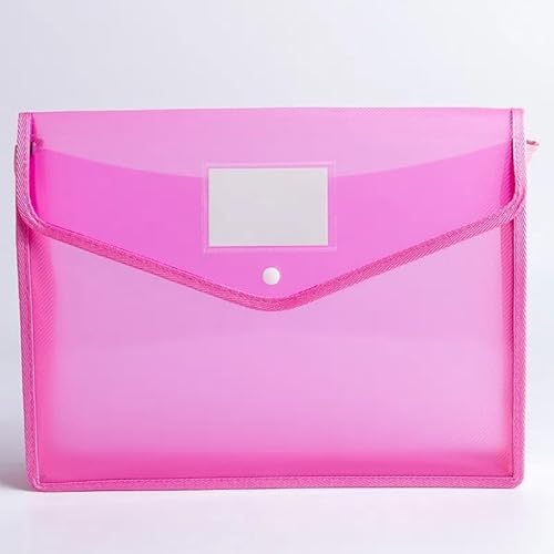 プラスチックフォルダー封筒拡張ファイル財布仕上げバッグフォルダースナップボタン開閉ポケットサイズ防水透明ファイルバッグ学校用 (A4横方向(2個),ピンク)