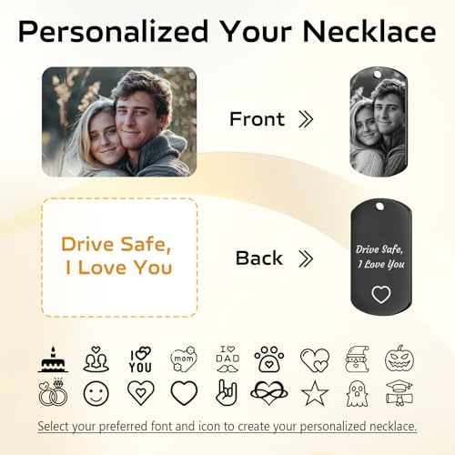 HINFKA Custom Picture Necklace for Men - Personalized Engraved Dog Tags Pendant with Photo or Text, Customized Memorial Gifts for Women2
