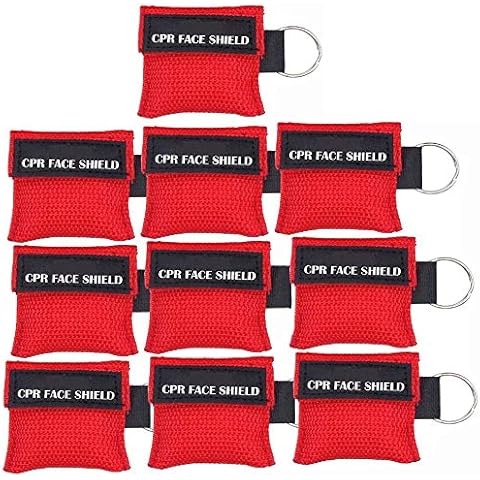 LSIKA-Z 10pcs CPR Face Shield Mask Keychain Keying CPR Face Shields Pocket Mask (Red-10) Cover
