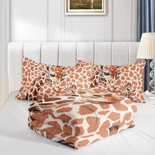 Image of QOOMO Cartoon Giraffe Comforter for Girls Boys Watercolor Duvet Set Yellow Animal Bedding Set Twin Size with 2 Pillow Shams Lightweight Microfiber for All Seasons
