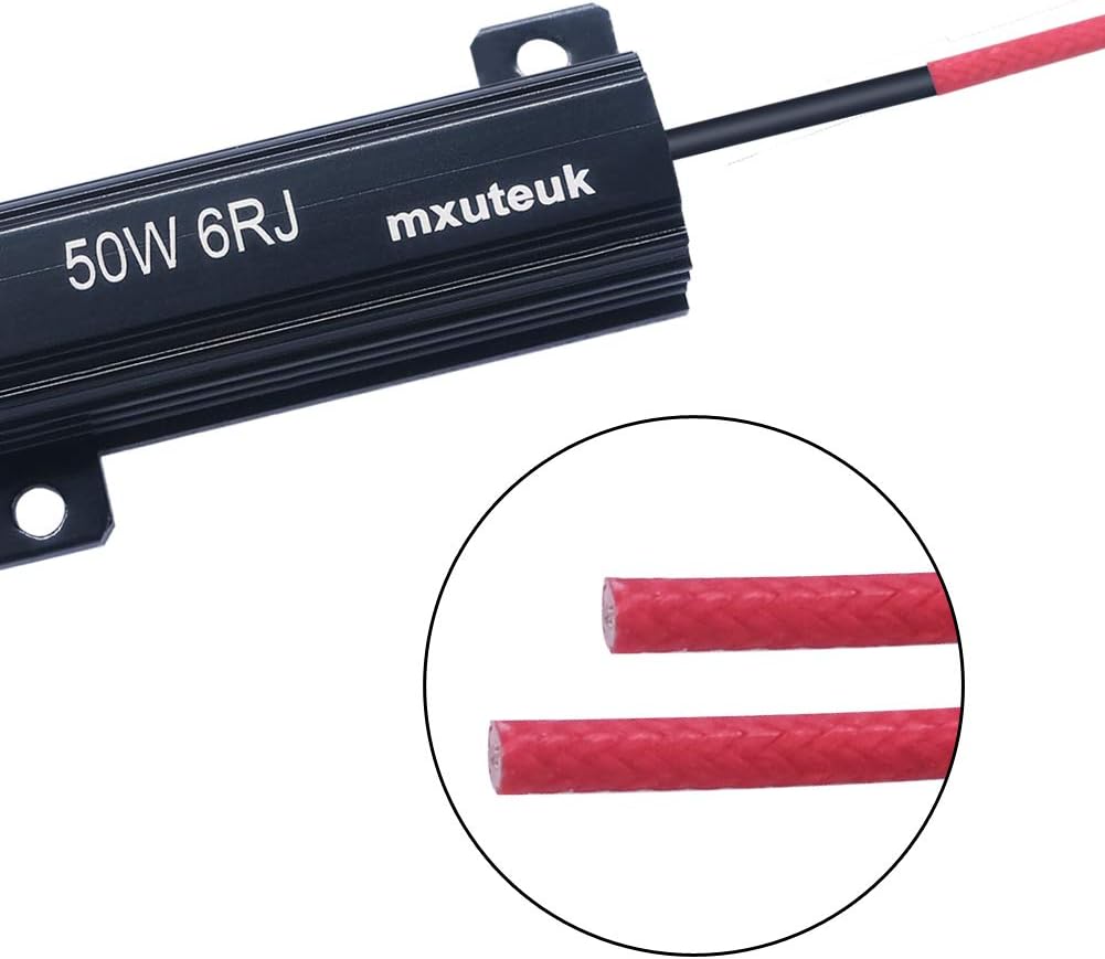 mxuteuk 4pcs 50W 6ohm Hyper Flash Resistor Car Load Resistors for Fix LED Bulb Fast Hyper Flash LED Turn Signal Lights, Fix Error Flash Controller, with 8pcs Quick wire Clip 50W-6RJ-4