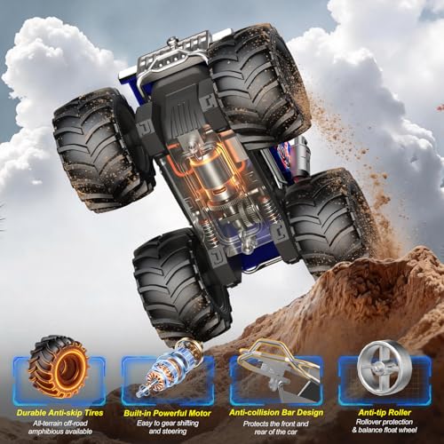 Amphibious Remote Control Car, 1:18 Boys Monster Truck Toys with LED Eyes by Dafotil - Image 8