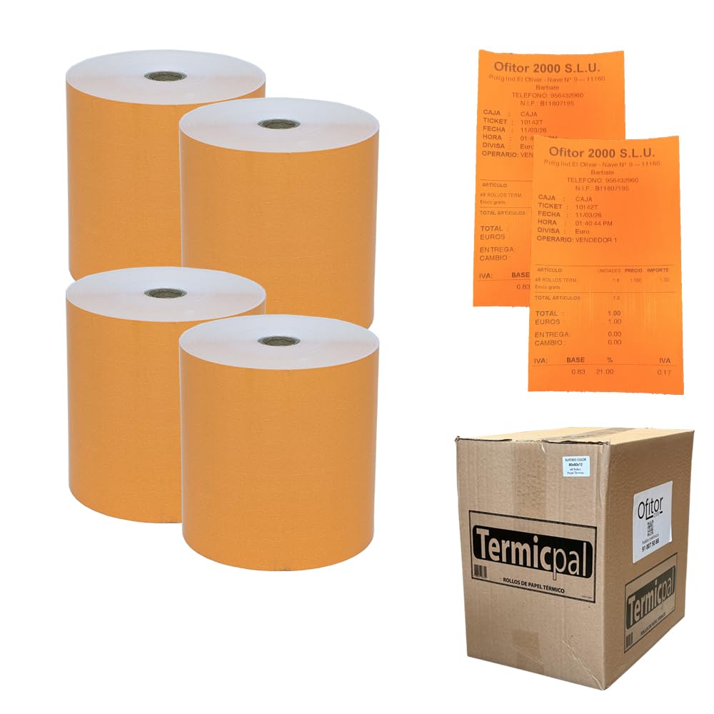 80x80 * 48 Rollos Papel Térmico TERMICPAL Naranja