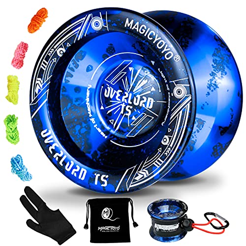MAGICYOYO Unresponsive YoyoT5-Plus Overlord , CNC Aluminum Professional Yoyo for Kids, Intermediate YoYo with Yoyo Holder + Yoyo Glove + 5 Yoyo Strings (Black Blue Shinning Finish)