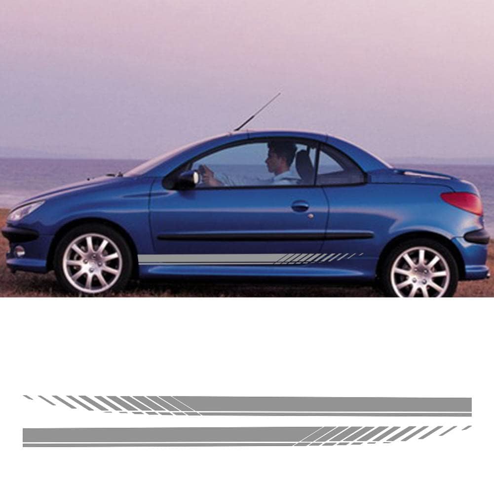 LzDQF Car Side Skirt Stickers stripe decal Decals,For Peugeot 206 Car Door Side Skirt Sticker Auto Body Decor Decals.,Grey