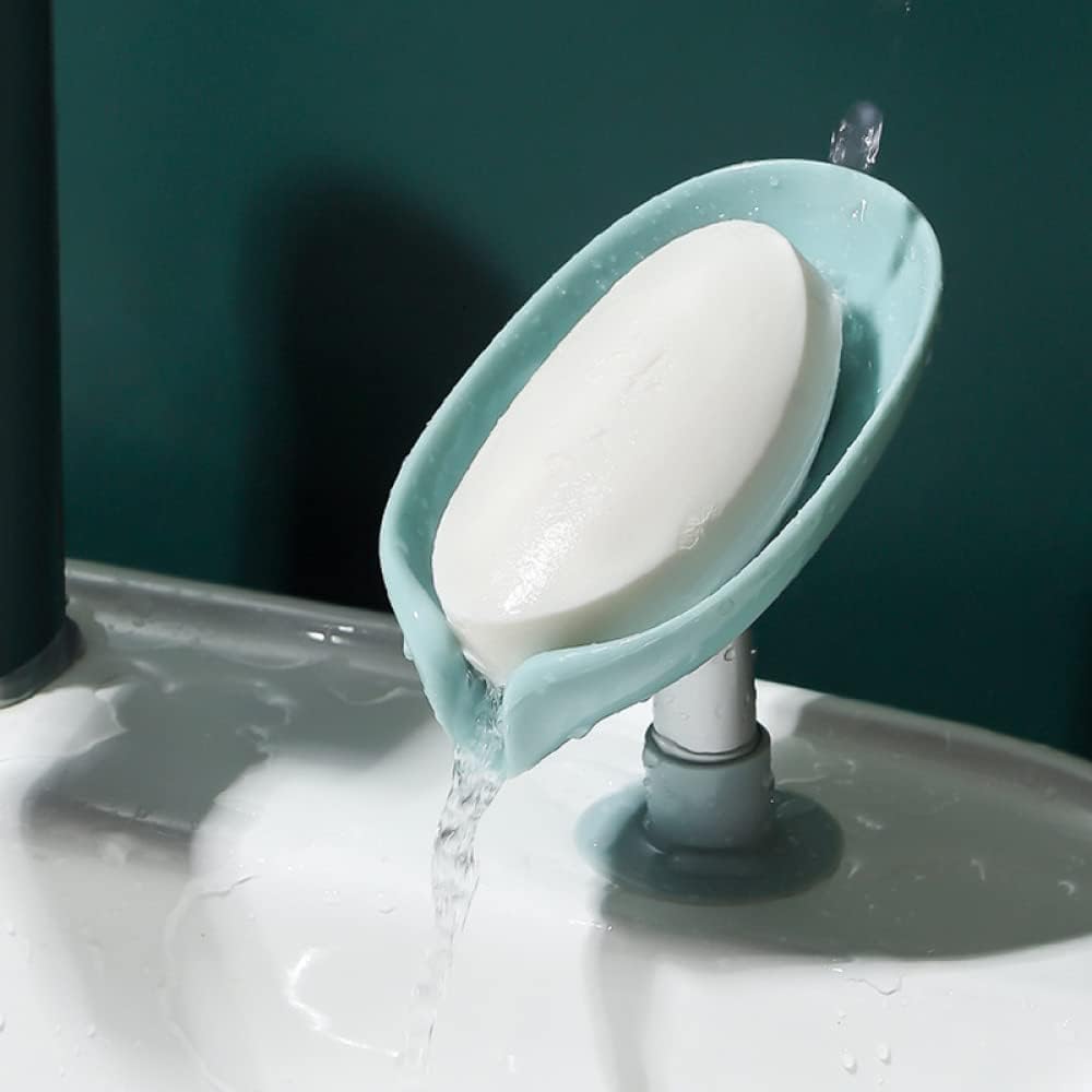 Jaboneras, Jabonera portátil autoadhesiva for baño y Ducha, Bandeja de plástico con Forma Hoja for esponjas (2 Unidades)(B)