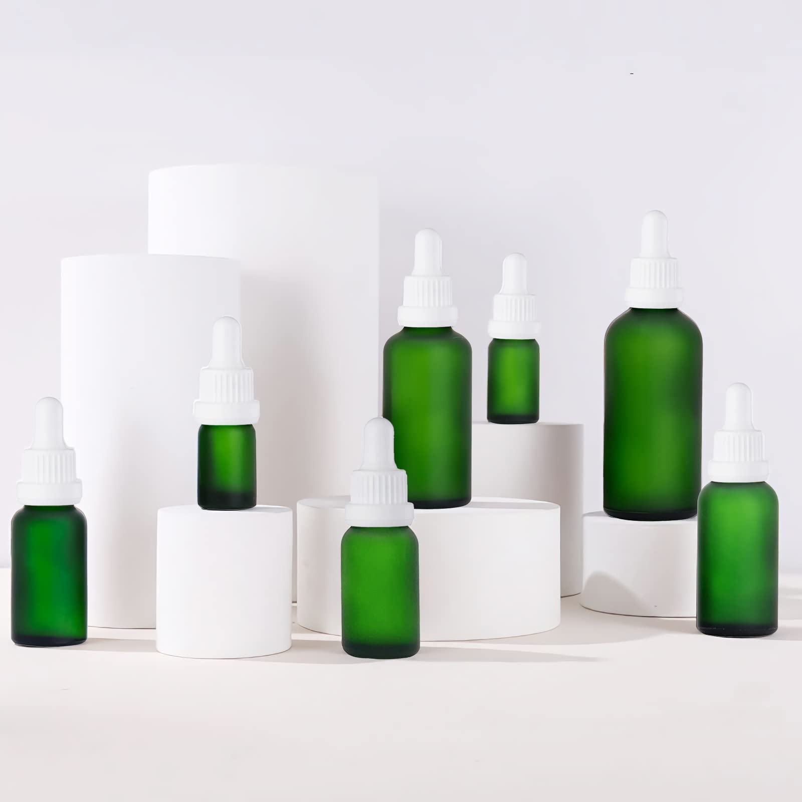 24 Stück 100 ml Gefrostet Grünglas Pipettenflasche mit Weiß Originalitätsverschluss Pipettenring, Leere Klar Glasflasche Glaspipette Tropfflaschen für Ätherische Öle Aromatherapie